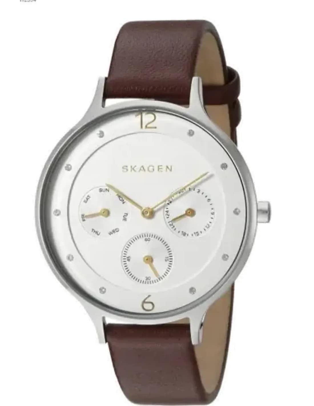 Montre Femme Skagen Anita SKW2394 Cadran Blanc et Bracelet Cuir Rouge