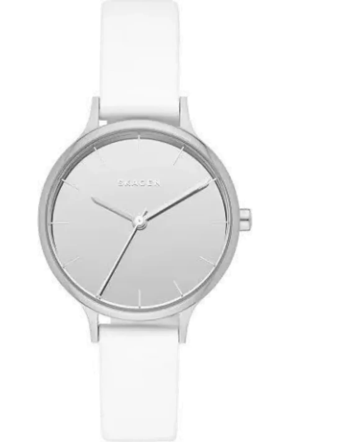 Montre Femme Skagen Anita SKW2414 Cadran Argent et Bracelet Cuir Blanc