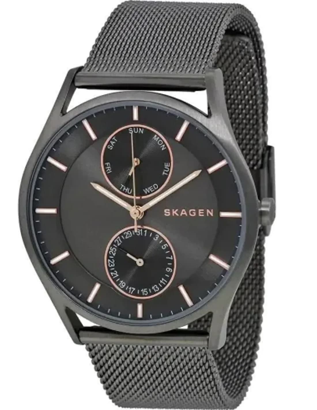 Montre Homme Skagen Holst SKW6180 en Acier Noir, Cadran Gris, Bracelet maille milanaise