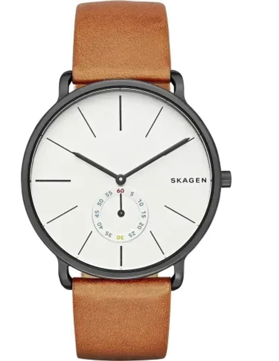 Montre Homme Skagen SKW6216 - Cadran Blanc, Boîtier Noir, Bracelet Cuir Marron
