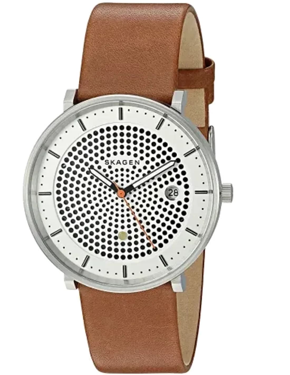 Montre Homme Skagen Hald SKW6277 Cadran Blanc Bracelet Cuir Marron