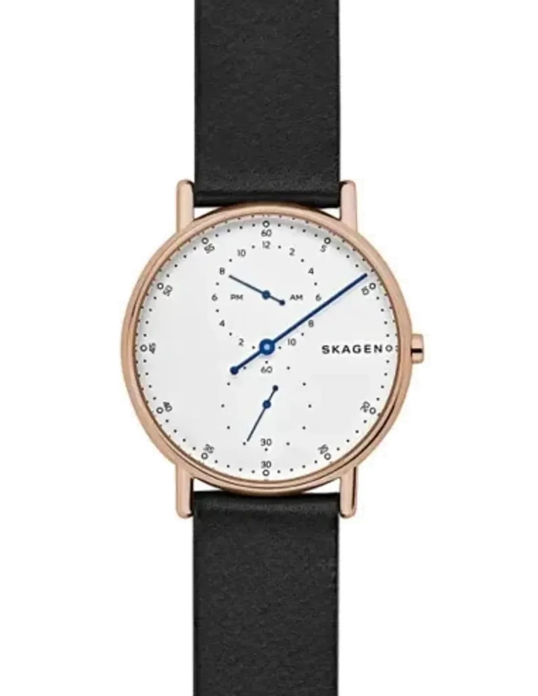 Montre Homme Skagen Signatur SKW6390 - Cadran Blanc, Boîtier Or Rose, Bracelet Cuir Brun