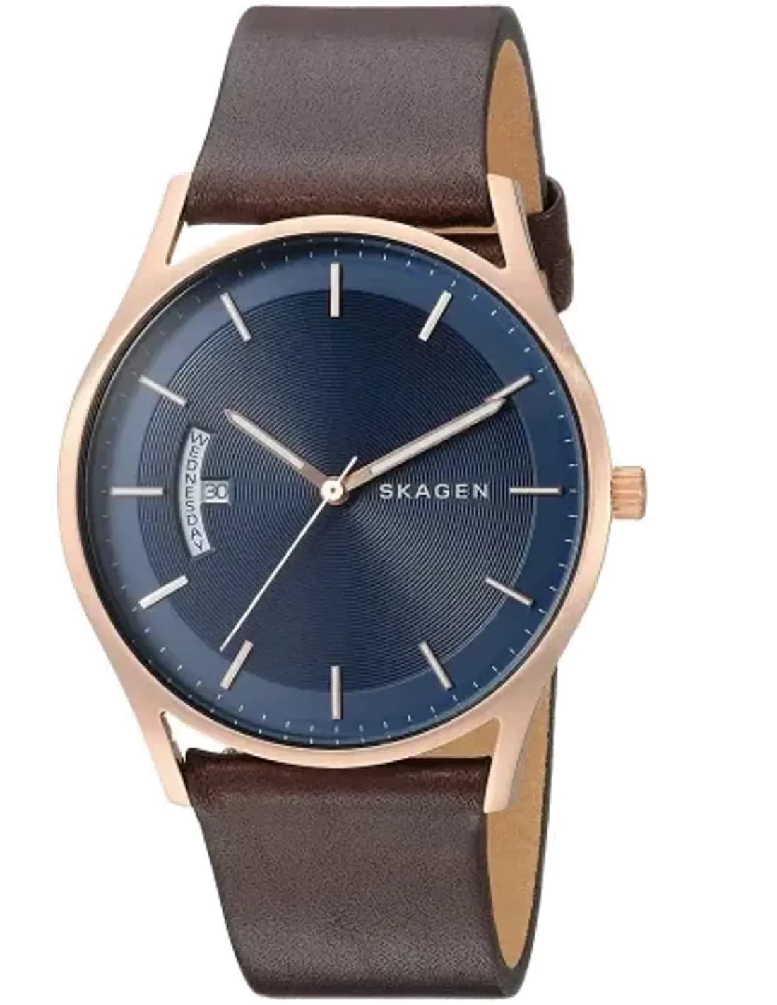 Montre Homme Skagen Holst SKW6395 Cadran Bleu, Boîtier Or, Bracelet Cuir Marron