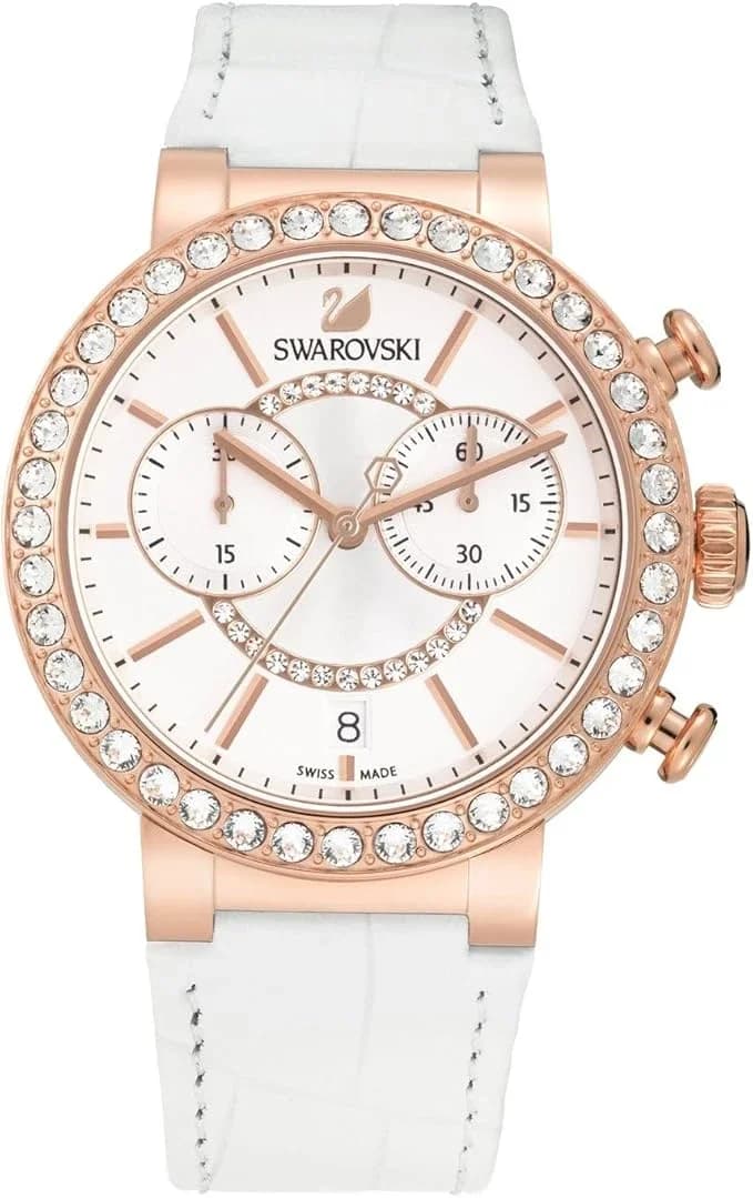 Montre Femme Swarovski Citra 5080602, boîtier or rose, cadran blanc, bracelet cuir blanc