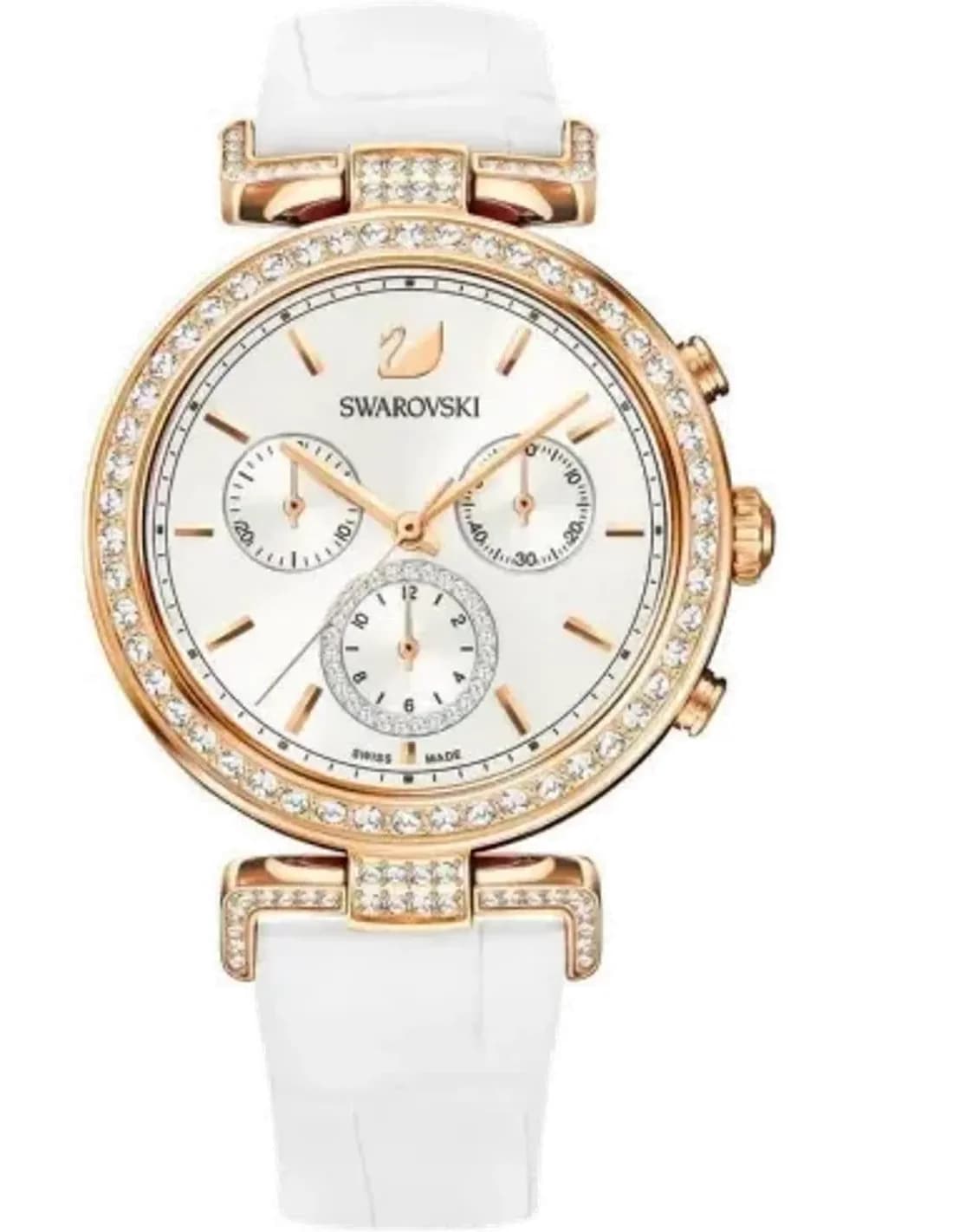 Montre Femme Swarovski 5295369 Era Journey - Cadran Blanc Diamanté, Bracelet Cuir Blanc