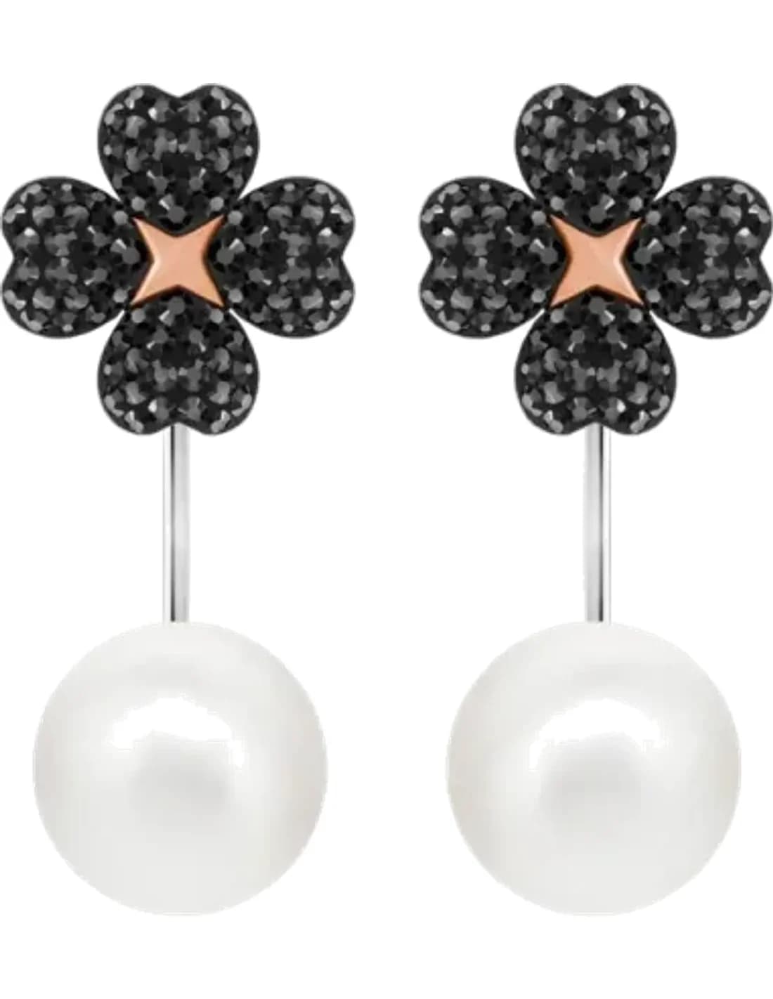 Boucles d'oreilles Swarovski Latisha Flower 5389161 pour femme, plaqué rhodium avec cristaux noirs et perles