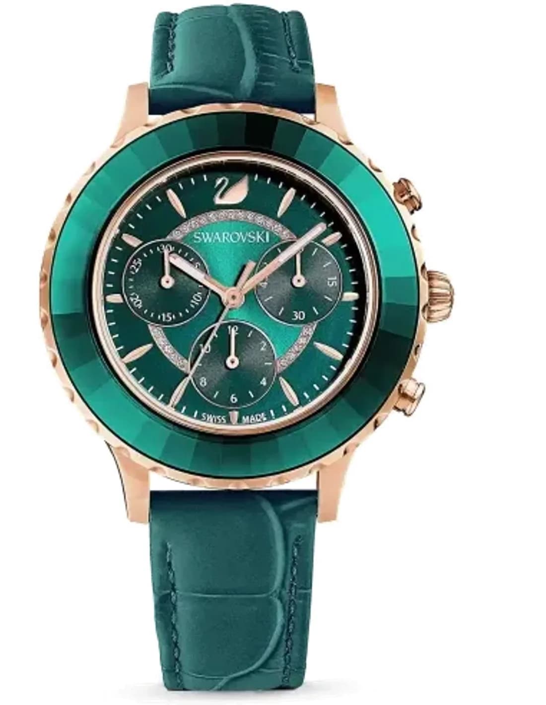 Montre Femme Swarovski Octea Lux Chrono 5452498 Cadran Vert Émeraude Cuir