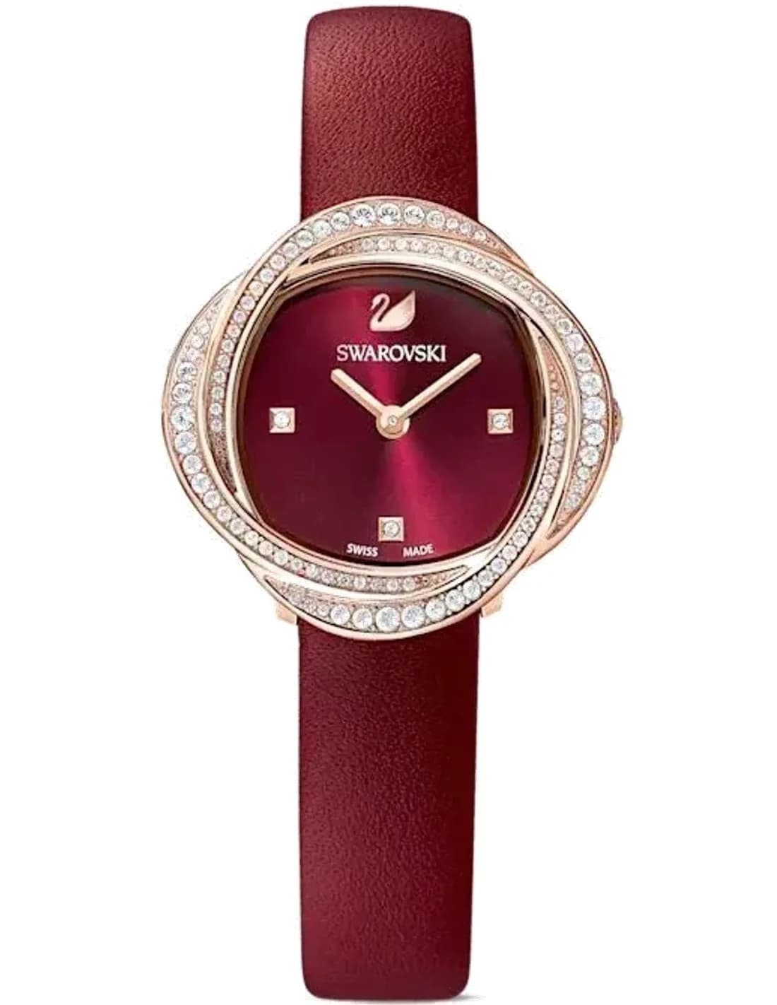 Montre Femme Swarovski 5552780 - Cadran Cristal Flower, Bracelet Cuir Bordeaux