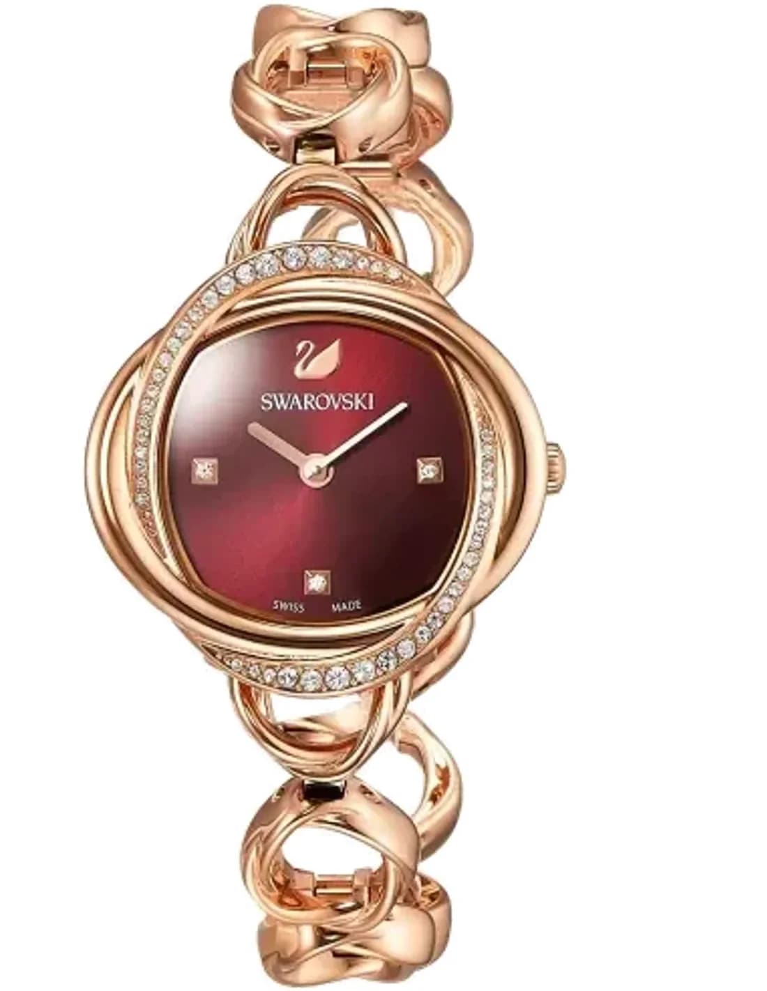 Montre Femme Swarovski 5552783 Cadran Bordeaux Acier Or Rose Cristaux