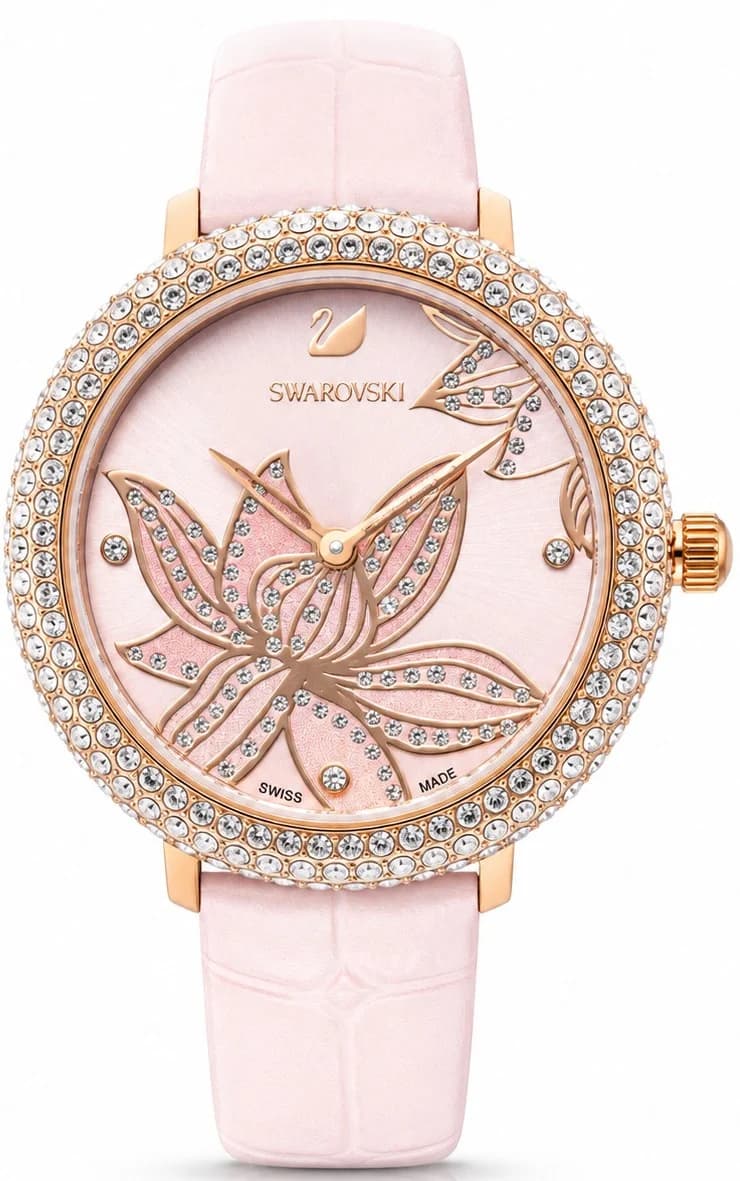 Montre Femme Swarovski 5575217 Cadran Floral Rose et Bracelet Cuir