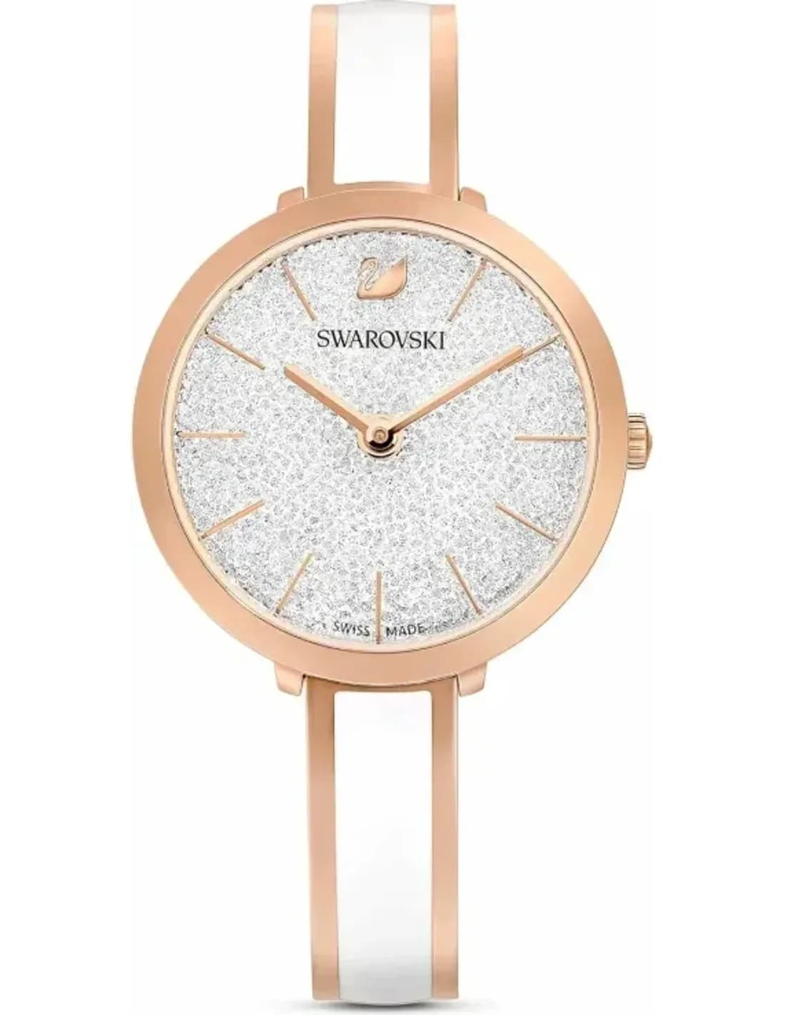 Montre Femme Swarovski 5580541 Crystalline Delight - Cadran Blanc Cristaux, Boîtier Or Rose PVD, Bracelet Acier & Émail