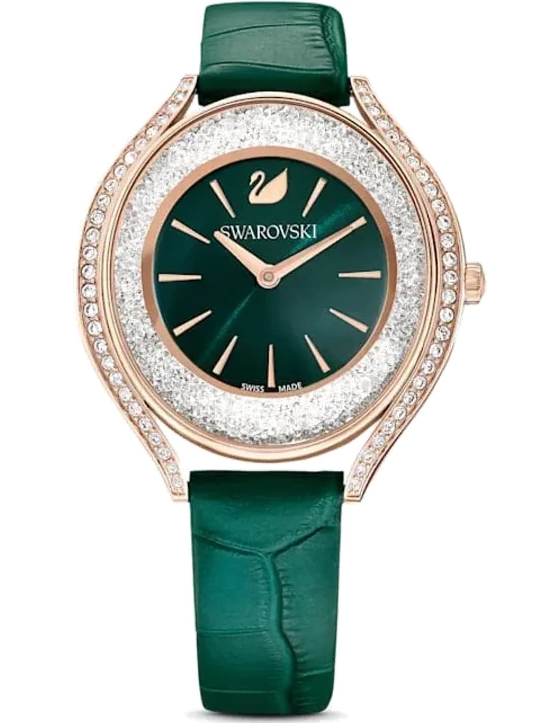 Montre Femme Swarovski 5644078, Cadran Tonneau Vert et Boîtier Or Rose, Bracelet Cuir Vert