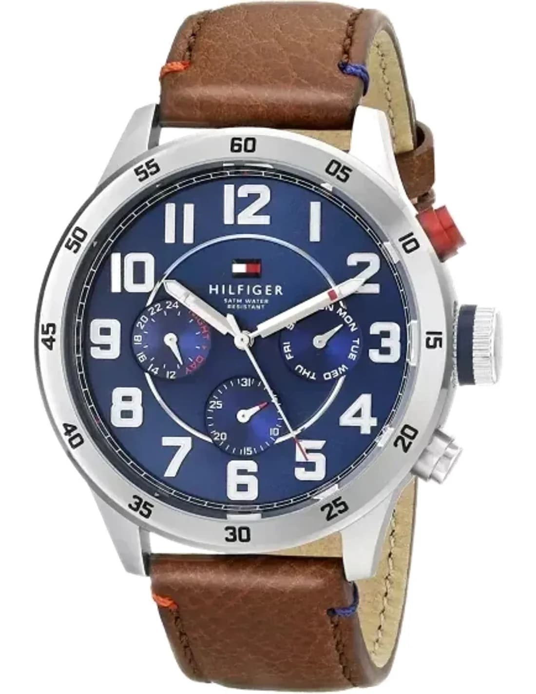 Montre Homme Tommy Hilfiger 1791066 - Cadran Bleu, Boîtier Acier, Bracelet Cuir Marron