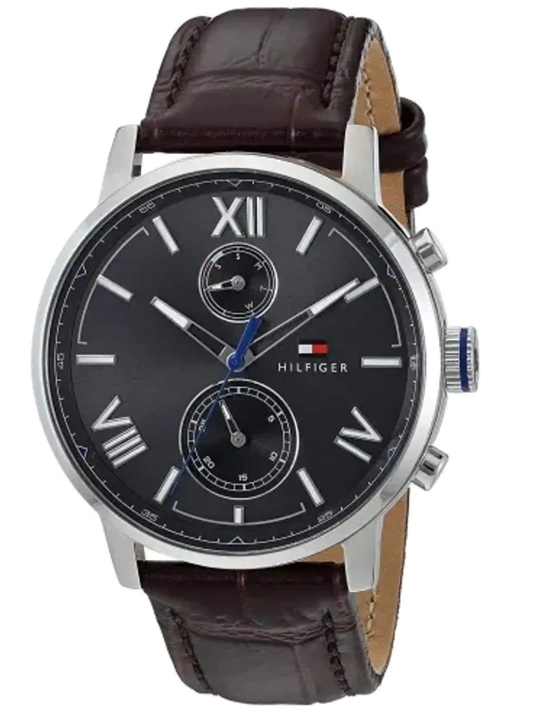 Montre Homme Tommy Hilfiger 1791309 Cadran Noir Bracelet Cuir Marron