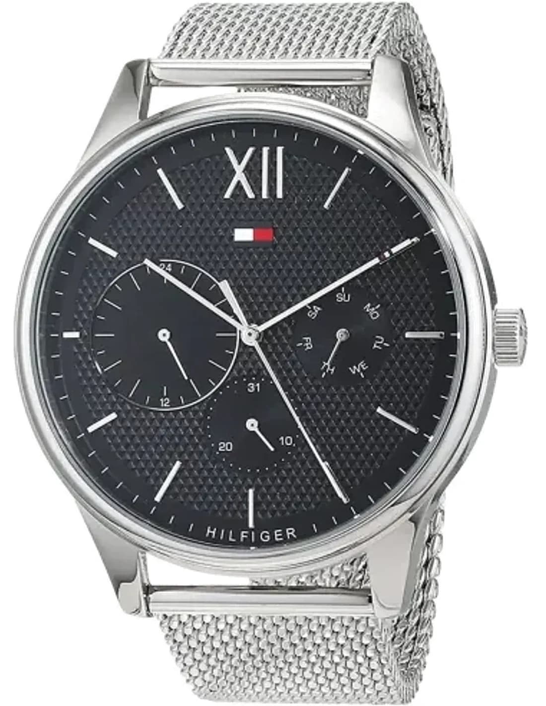 Montre Homme Tommy Hilfiger Damon 1791415 - Cadran Noir, Boîtier et Bracelet maille milanaise Argent