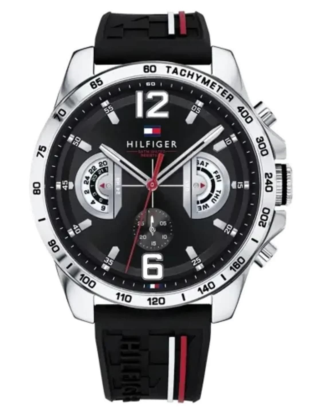 Montre Homme Tommy Hilfiger 1791473 Chronographe Cadran Noir Bracelet Silicone