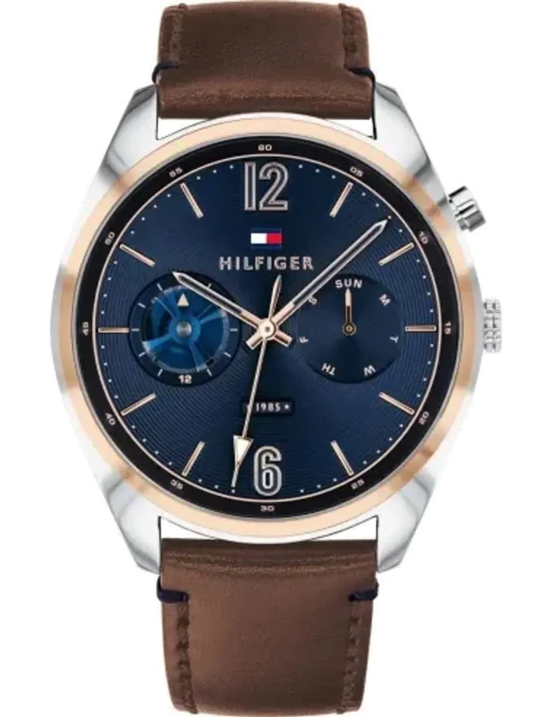Montre Homme Tommy Hilfiger Deacon 1791549 - Cadran Bleu, Bracelet Cuir Marron
