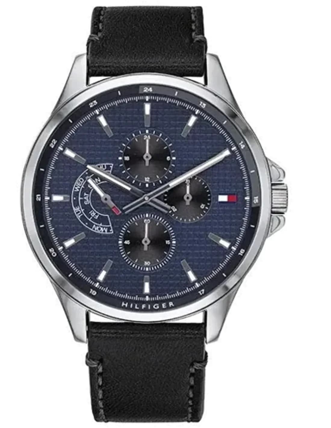 Montre Homme Tommy Hilfiger 1791616 Cadran Bleu Bracelet Cuir Noir