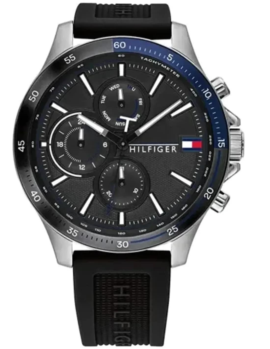 Montre Homme Tommy Hilfiger 1791724 Chronographe Silicone Noir Bracelet Silicone