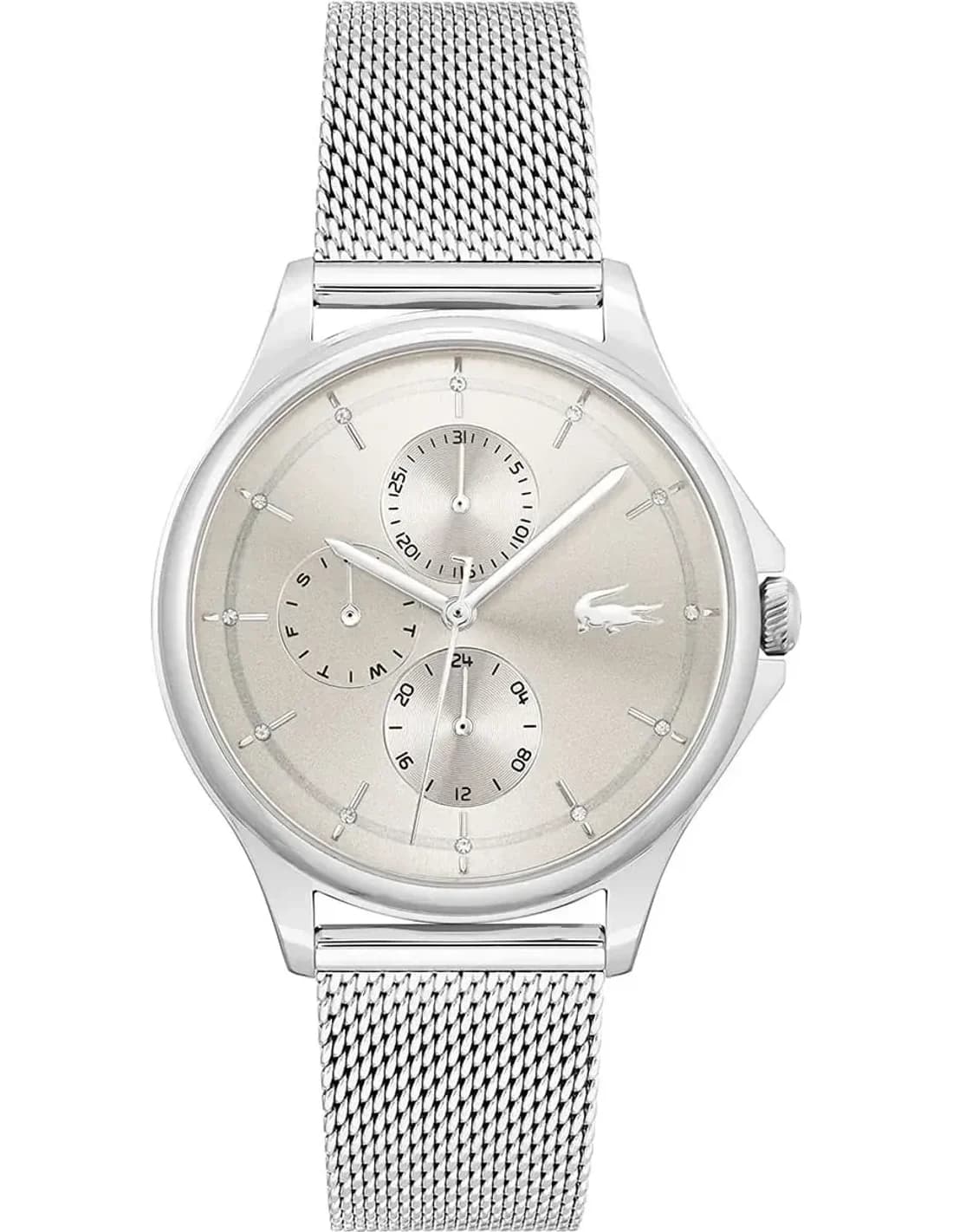 Garde-temps Lacoste 2001237 pour femme, cadran argenté, maille milanaise