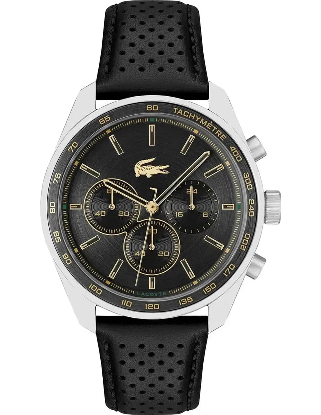 Garde-temps Lacoste 2011379 pour homme, cadran noir sur bracelet cuir