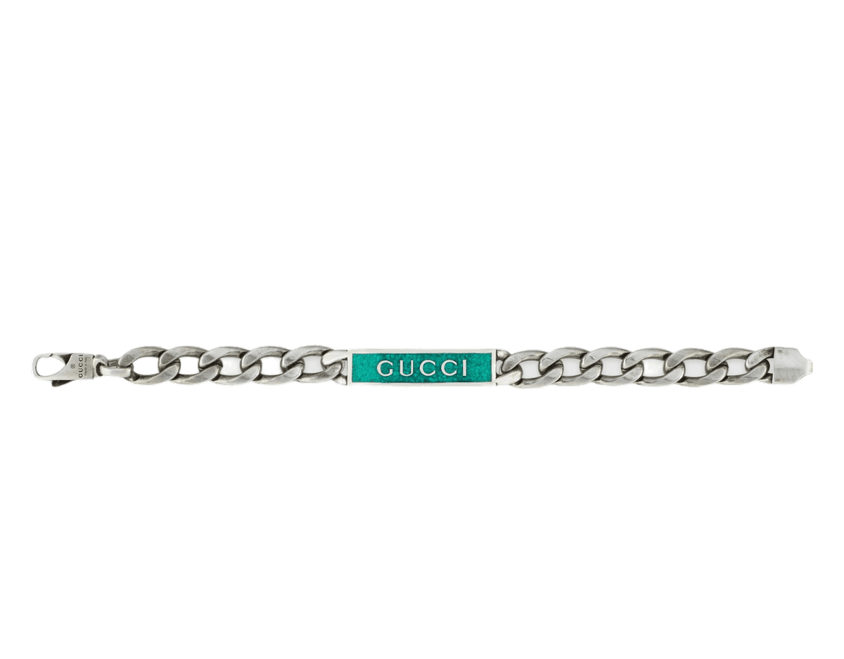 Bracelet Gucci en argent 925 avec plaque finition émail turquoise vue 2