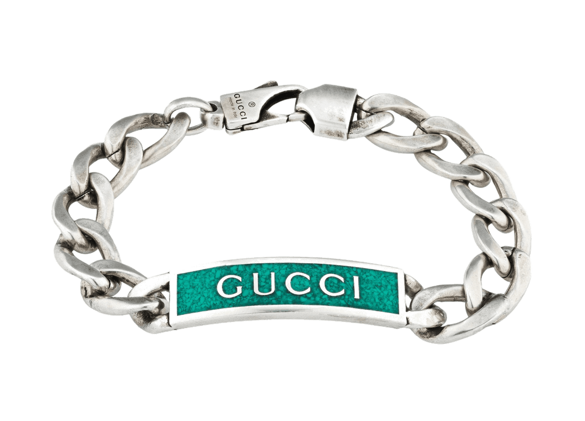 Bracelet Gucci en argent 925 avec plaque finition émail turquoise