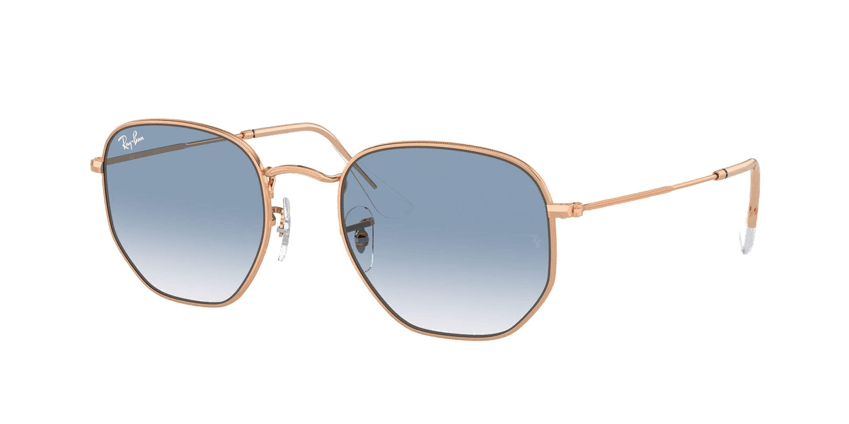 Lunettes de soleil Ray-Ban Hexagonal Flat Lenses RB3548 9202/3F doré or rosé bleu dégradés