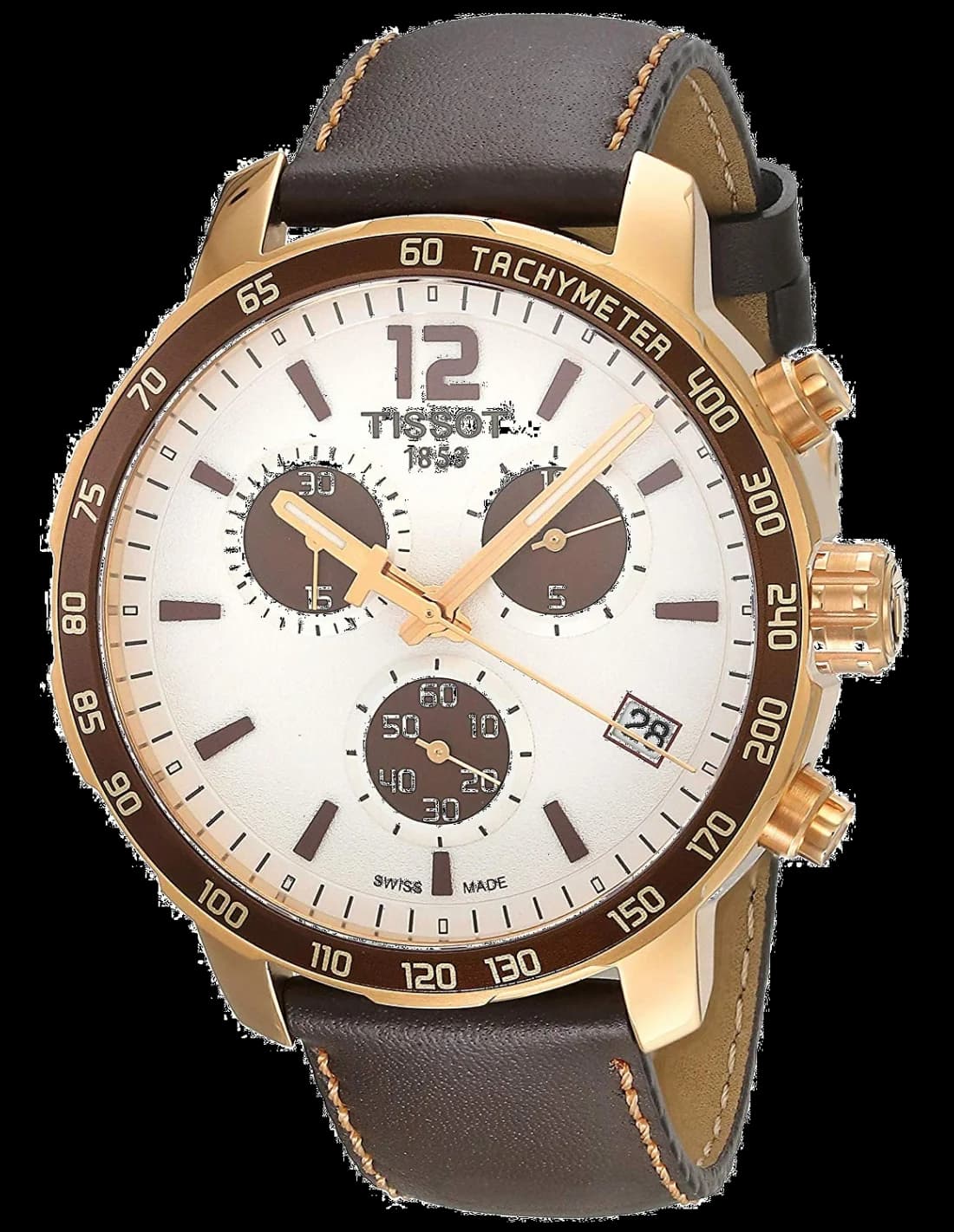 Garde-temps T0954173603701 pour homme, avec cadran blanc et bracelet cuir