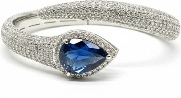 Bracelet jonc ouvert APM Monaco Ref. 112407 - Serpent en argent 925, pierre bleue et zirconiums - Unisexe