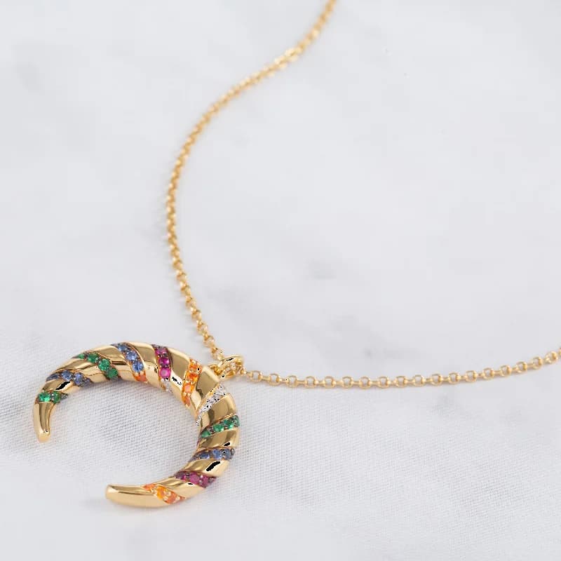 Collier ajustable femme APM Monaco Lune Multicolore plaqué or jaune - Réf. AC4943MY vue 2