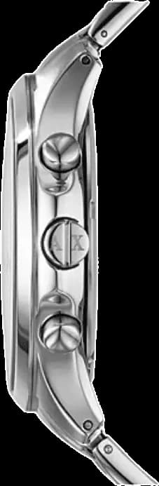 Attache bracelet Armani Exchange AX2163 en acier inoxydable brossé, fermoir déployant triple et poussoirs de chronographe intégrés