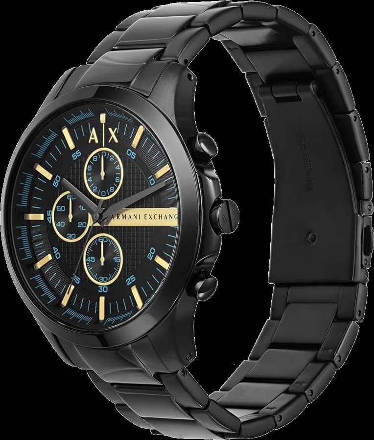 Visage cadran Armani Exchange AX2164 incluant compteurs chronographe 30 min et 60 sec, guichet date à 4h30, index bâtons polis