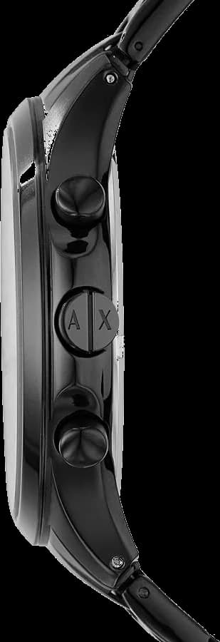 Lunette boîtier Armani Exchange AX2164 en acier inoxydable noir, lunette fixe polie, verre minéral, couronne et poussoirs cannelés