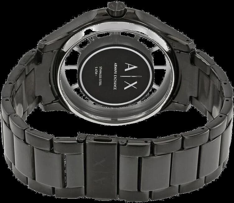 Lunette boîtier Armani Exchange AX2189 en acier PVD noir, lunette fixe polie et finition brossée sur les flancs