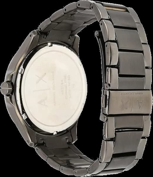 Attache bracelet Armani Exchange AX2194 en acier inoxydable gris, boucle déployante signée et maillons ajustables