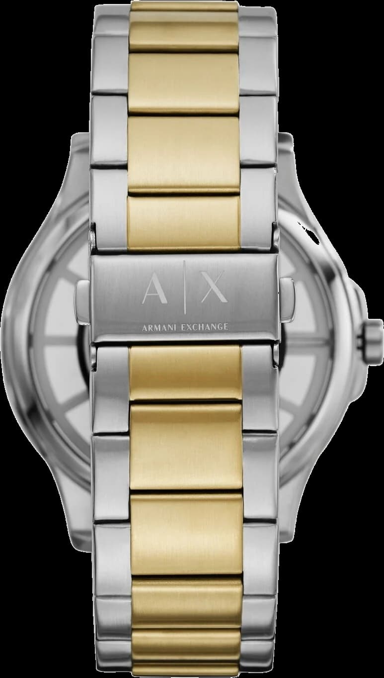 Attache bracelet Armani Exchange AX2403 en acier inoxydable bicolore maillons milanais intégrés fermoir déployant double sécurité
