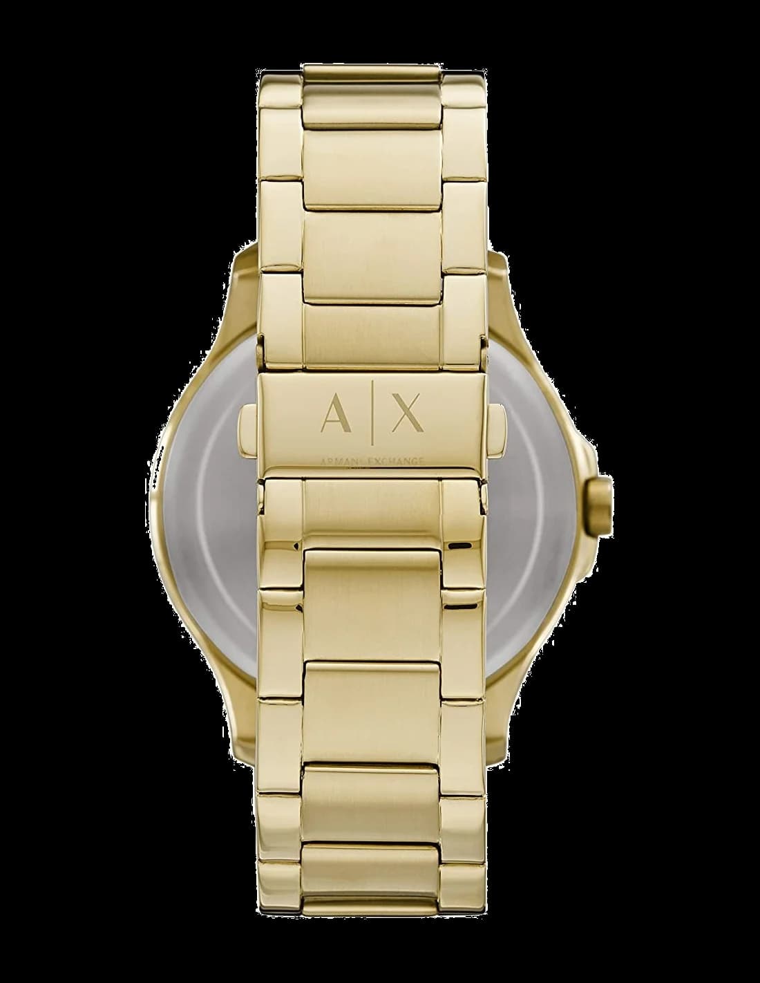 Visage cadran Armani Exchange AX2415 présentant index bâtons polis, aiguilles dauphine et guichet date à 3h sur fond soleillé