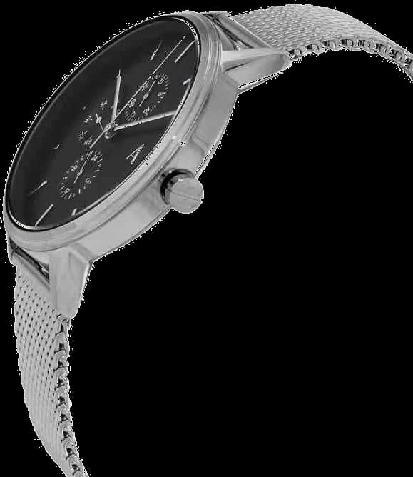 Visage cadran Armani Exchange AX2714 présentant index appliqués et aiguilles dauphine polies, date à 3h, contraste élégant
