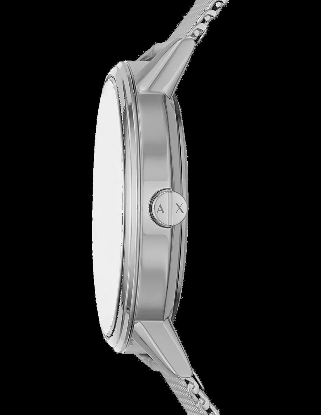 Lunette boîtier Armani Exchange AX2714 en acier poli 316L avec lunette lisse et verre minéral, épaisseur 8mm, profil fin