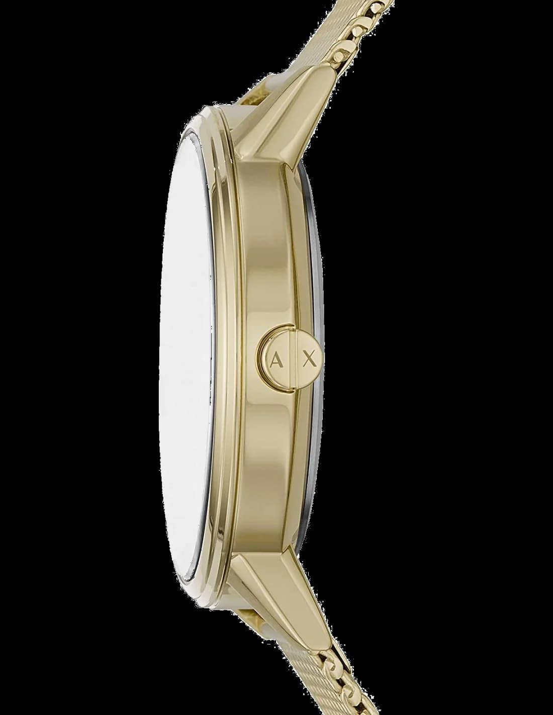 Visage cadran Armani Exchange AX2715 présentant index bâtons appliqués, aiguilles dorées et guichet date à 3h