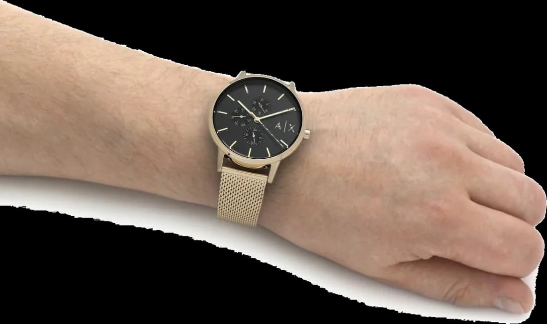 Lunette boîtier Armani Exchange AX2715 en acier inoxydable doré, lunette lisse et profil fin pour un port élégant