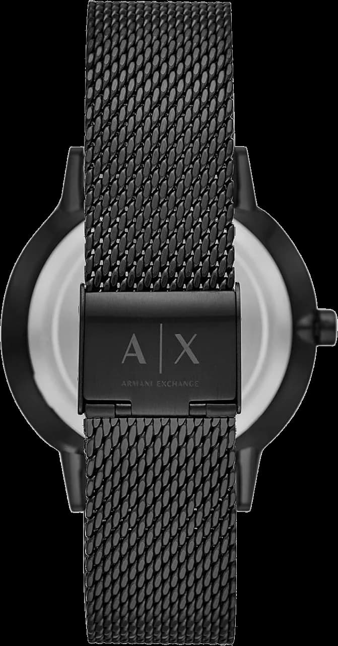 Attache bracelet Armani Exchange AX2716 maille milanaise acier inoxydable noire, maillage fin, fermoir déployant à double bouton-poussoir