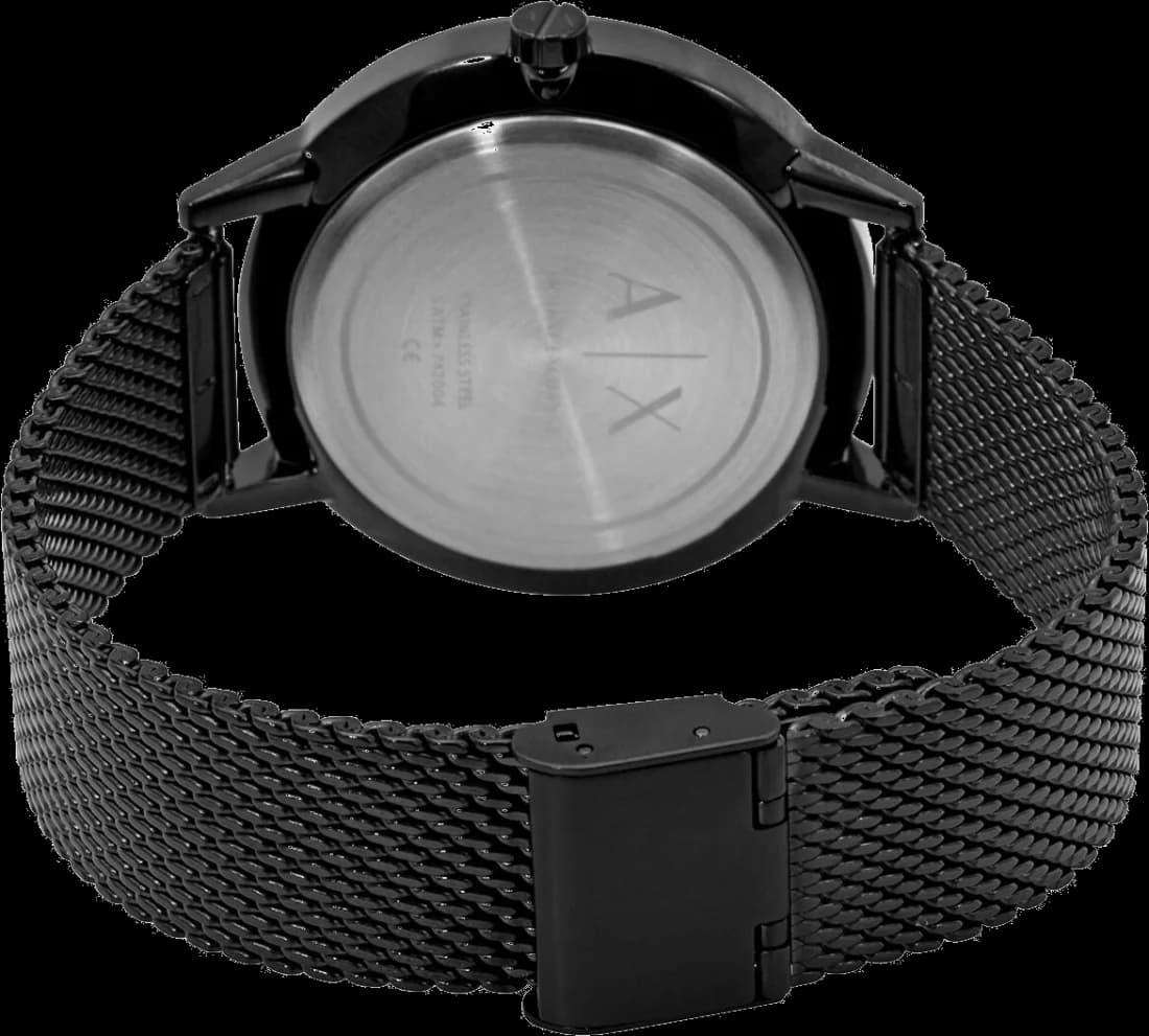 Lunette boîtier Armani Exchange AX2716 boîtier rond acier inoxydable noir 44mm, lunette lisse polie, verre minéral, étanchéité 5 ATM
