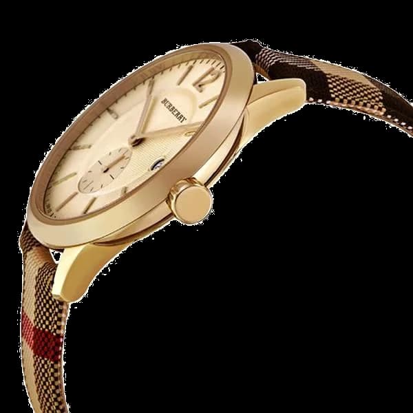 Montre Burberry BU10001 Boîtier Or 40mm Cadran Doré Bracelet Cuir Beige Unisexe vue 2
