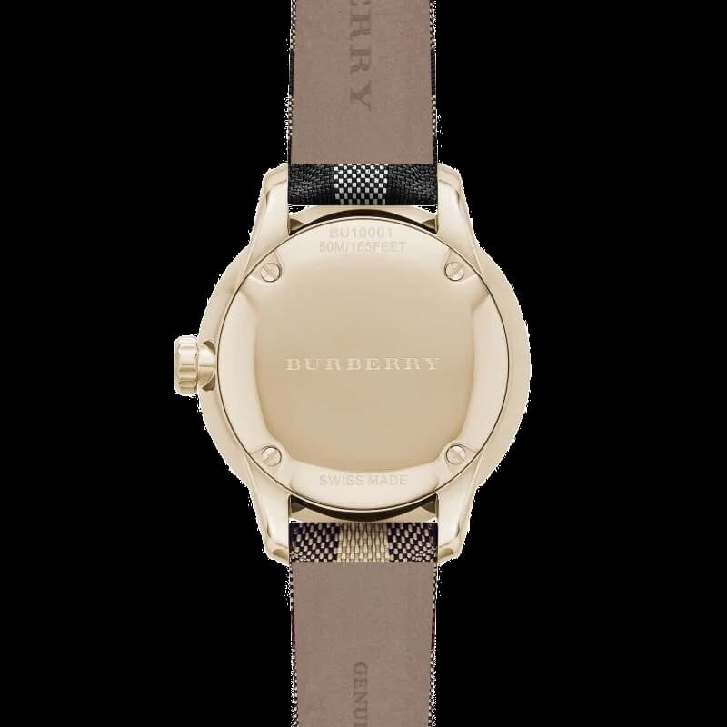Montre Burberry BU10001 Boîtier Or 40mm Cadran Doré Bracelet Cuir Beige Unisexe vue 4