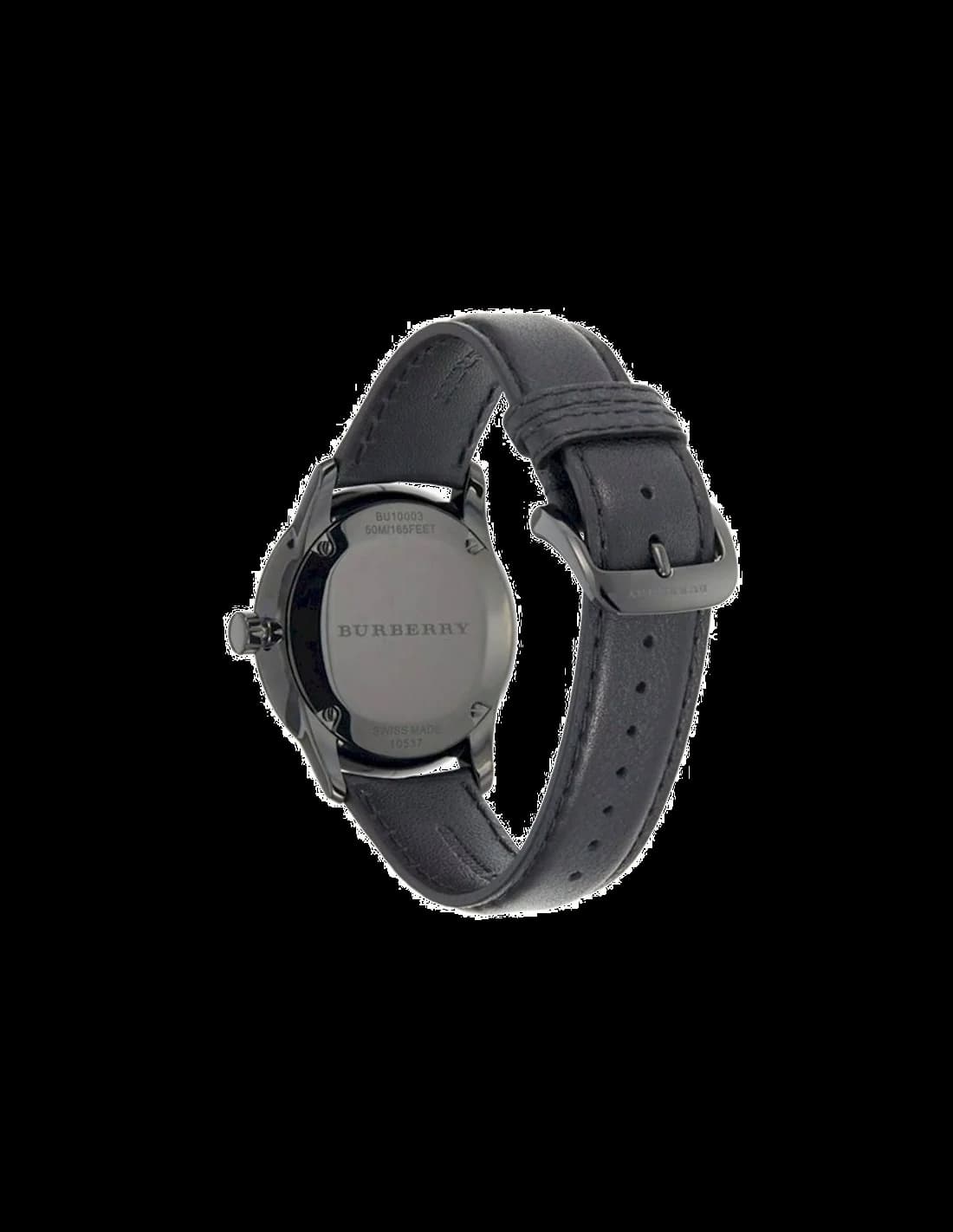 Attache bracelet Burberry BU10003 en cuir noir grainé cousu main avec boucle ardillon en acier inoxydable poli