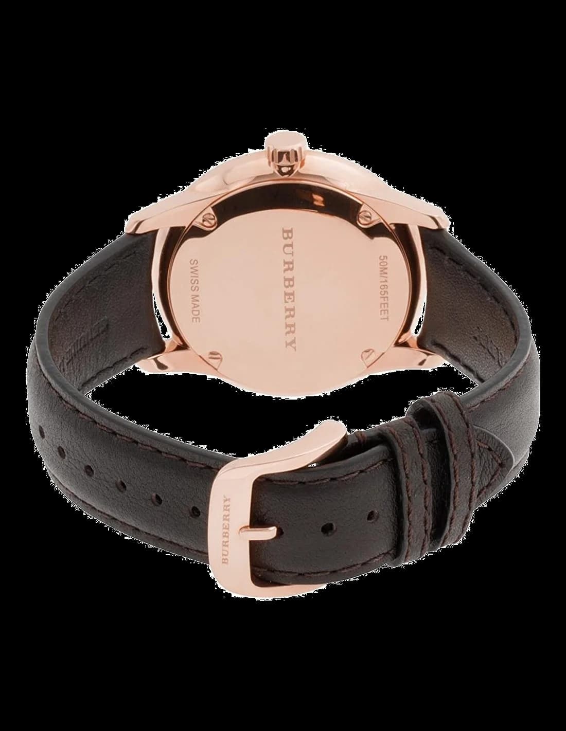 Montre Homme Burberry BU10012 Boîtier Acier Or Rose Cadran Marron Bracelet Cuir vue 2