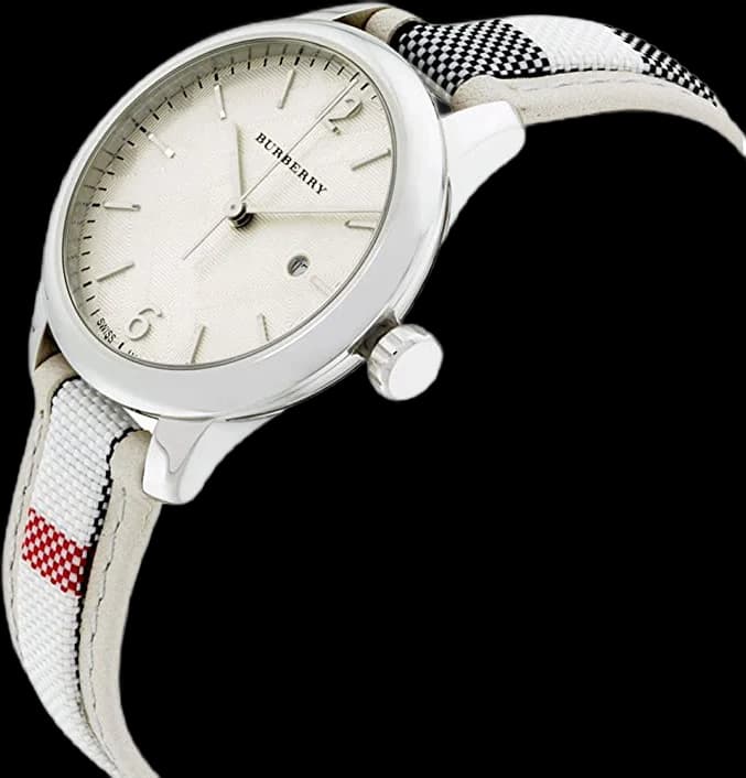 Montre Femme Burberry BU10113 Cadran Argent 34mm Bracelet Cuir Beige vue 2