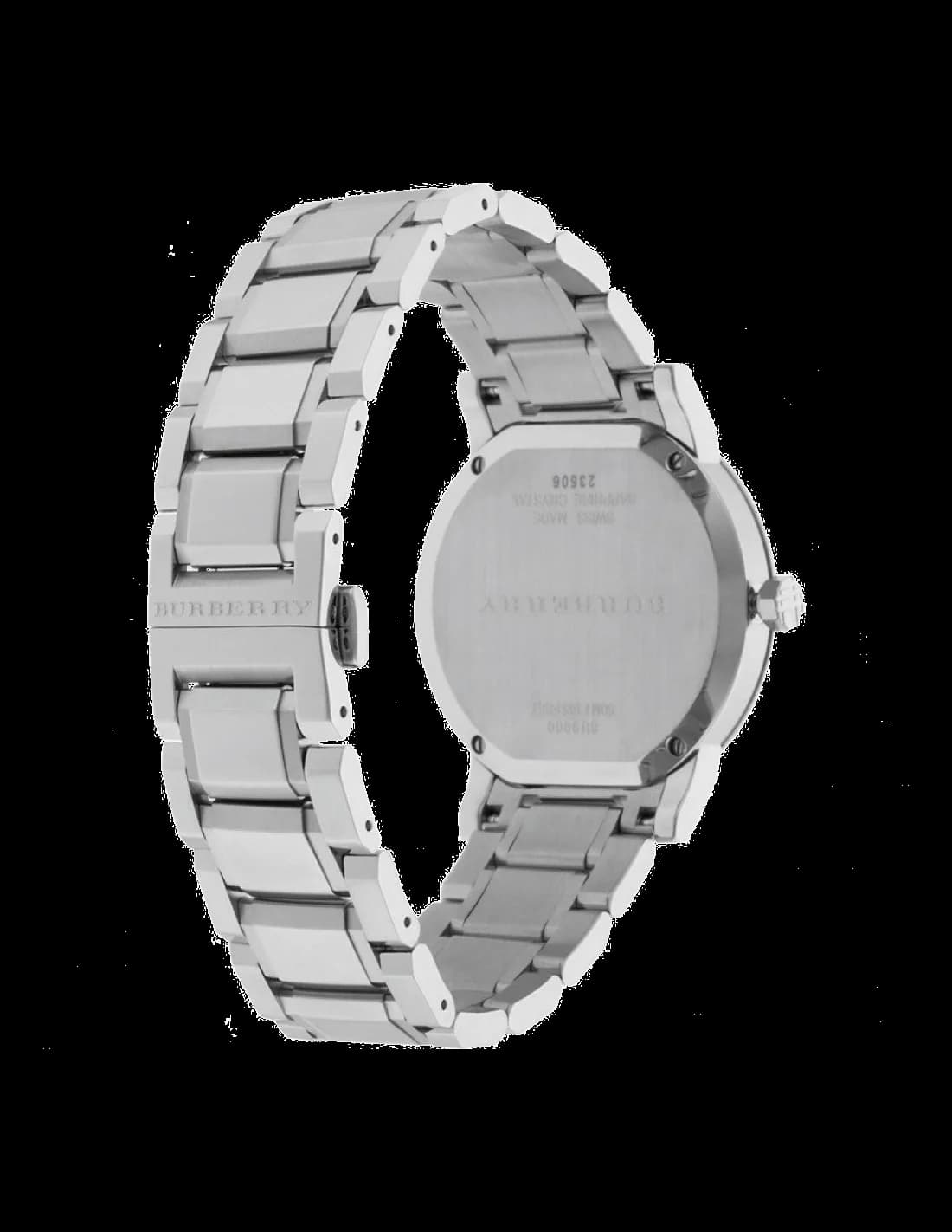 Attache bracelet Burberry BU9000 se compose de maillons alternés satinés et polis, fermoir déployant signé